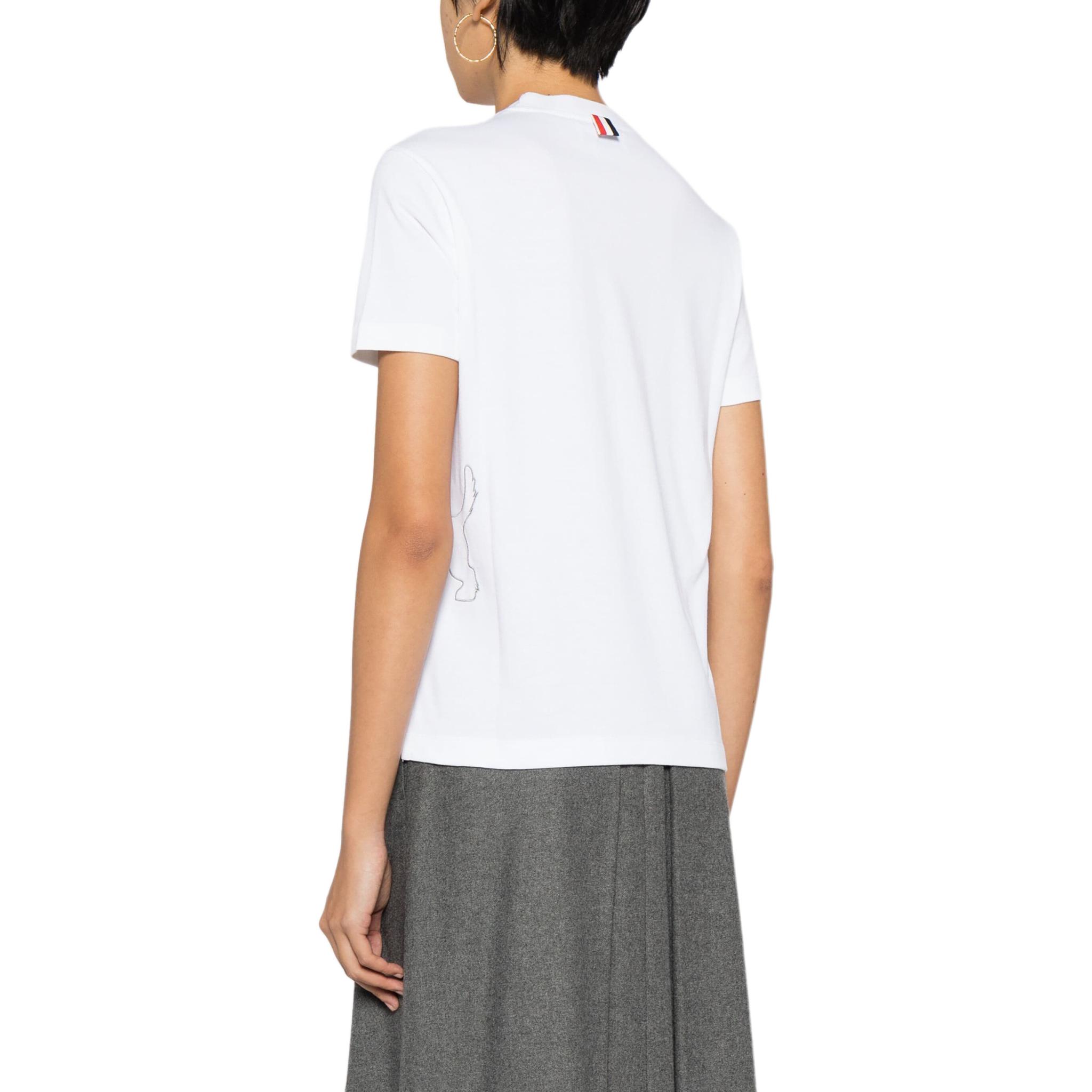 Shop (W) Thom Browne 白色狗刺绣纹理针织短袖T恤 FJS167EJ0058