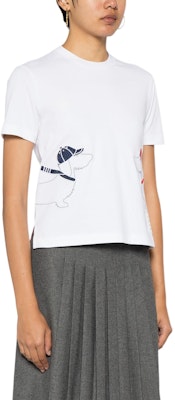 (W) Thom Browne 白色狗刺绣纹理针织短袖T恤 FJS167EJ0058 Purchase (W) Thom Browne 白色狗刺绣纹理针织短袖T恤 FJS167EJ0058