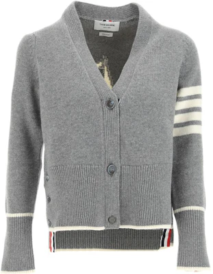 (W) THOM BROWNE Cárdigan Gris Clásico 4-Bar Cuello V Otoño Invierno. FKC520A-Y1029-055 Order (W) THOM BROWNE Cárdigan Gris Clásico 4-Bar Cuello V Otoño Invierno. FKC520A-Y1029-055
