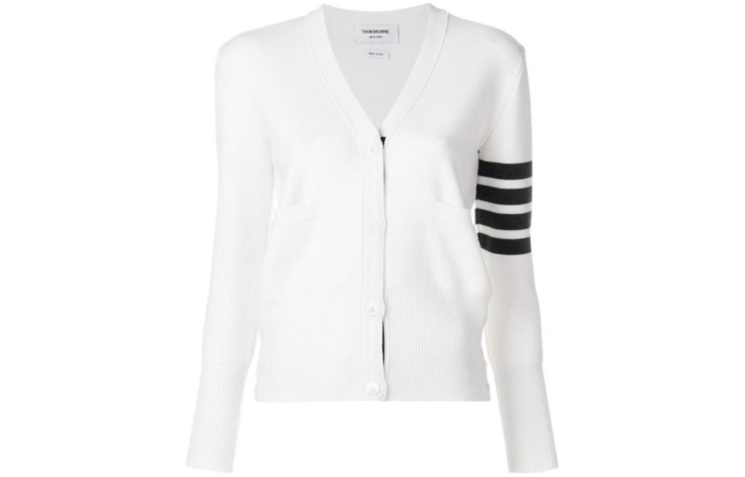 (Women) Thom Browne  Classic 4-Bar V-Neck Cardigan Sweater White FKC207A-00014-BCS