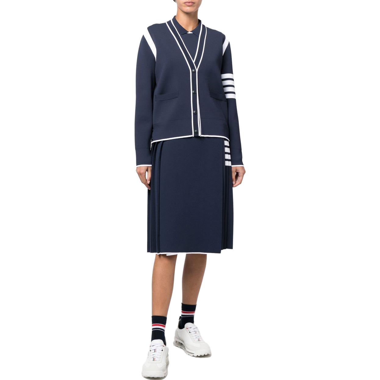 Lookbook (W) 톰브라운 컬러블록 플리츠 밴딩 캐주얼 롱스커트 FKK110A-Y5501-415