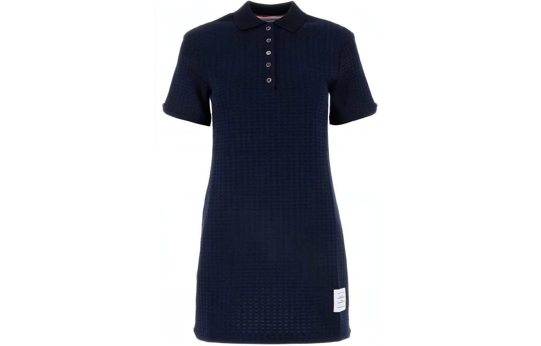 (Women) Thom Browne  Fitted Short Sleeve Navy Dress with Contrast Collar. FJD112AJ0133-415