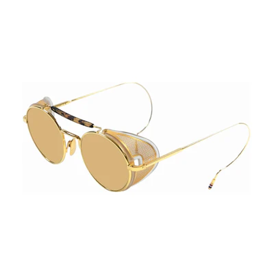 (Women) THOM BROWNE Gold Titanium Round Sunglasses with Cutout Details. UES001LG0003712