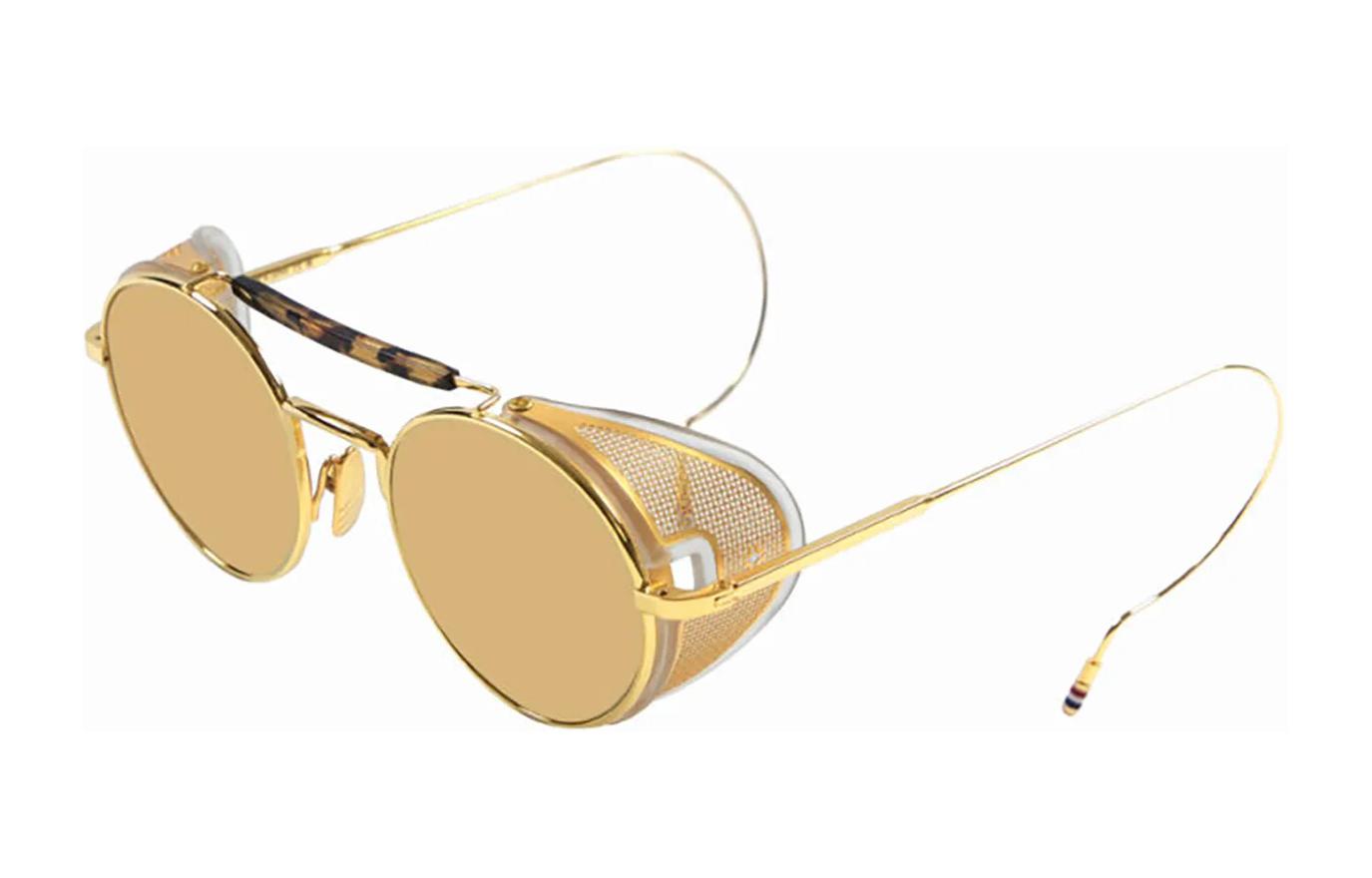 Order (W) THOM BROWNE Gafas de Sol Redondas Doradas de Titanio con Detalles Recortados. UES001LG0003712