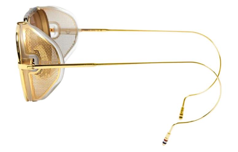 Shop (W) THOM BROWNE Gafas de Sol Redondas Doradas de Titanio con Detalles Recortados. UES001LG0003712