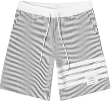 (Women) THOM BROWNE Gray Striped Lace-Up Loose Casual Shorts. FJQ096A-J0063-055 (Women) THOM BROWNE Gray Striped Lace-Up Loose Casual Shorts. FJQ096A-J0063-055