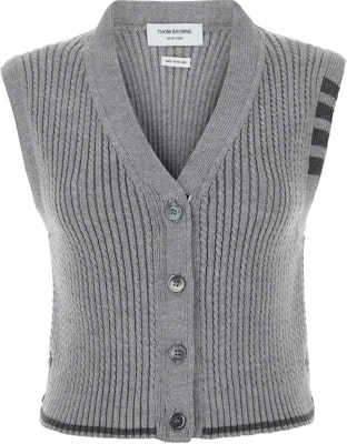 (Women) THOM BROWNE Gray V-neck Button Slim Fit Sleeveless Vest FKV195A-Y1024-055 Buy (Women) THOM BROWNE Gray V-neck Button Slim Fit Sleeveless Vest FKV195A-Y1024-055