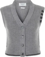 Order (Women) THOM BROWNE Gray V-neck Button Slim Fit Sleeveless Vest FKV195A-Y1024-055