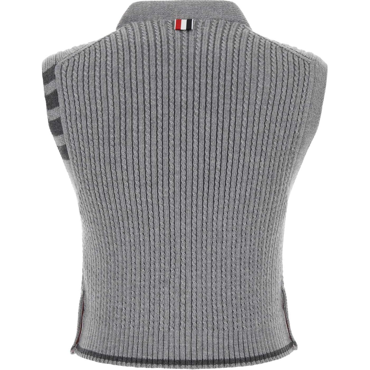Lookbook (Women) THOM BROWNE  Gray V-neck Button Slim Fit Sleeveless Vest FKV195A-Y1024-055