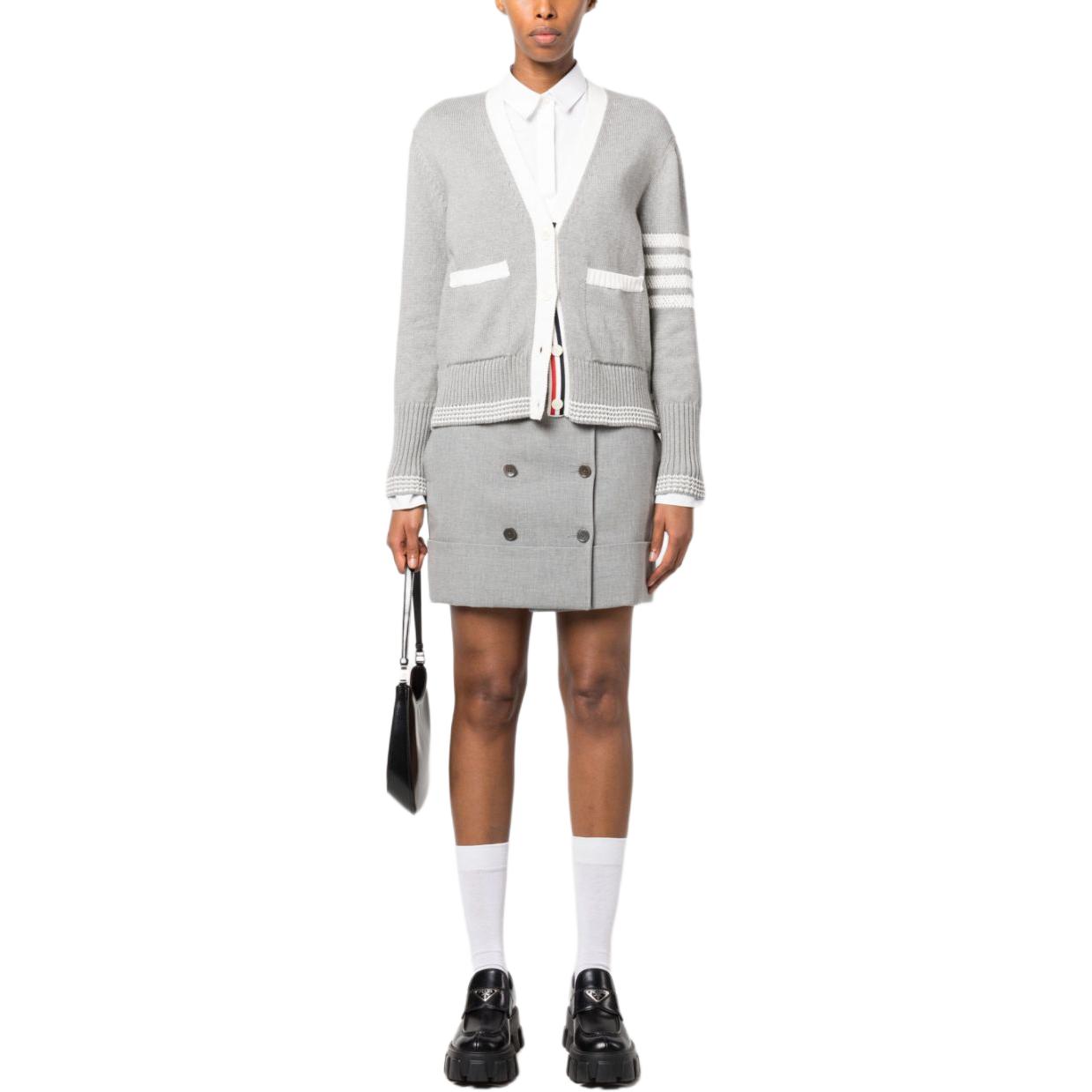 (Women) THOM BROWNE  Gray V-Neck Stripe Knit Cardigan Sweater FKC568A-Y3017-055 圖 3