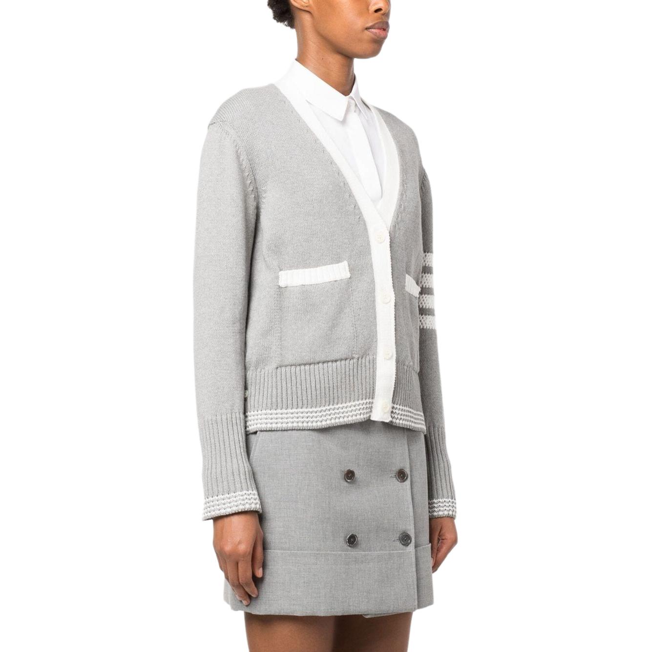 (Women) THOM BROWNE  Gray V-Neck Stripe Knit Cardigan Sweater FKC568A-Y3017-055 圖 5