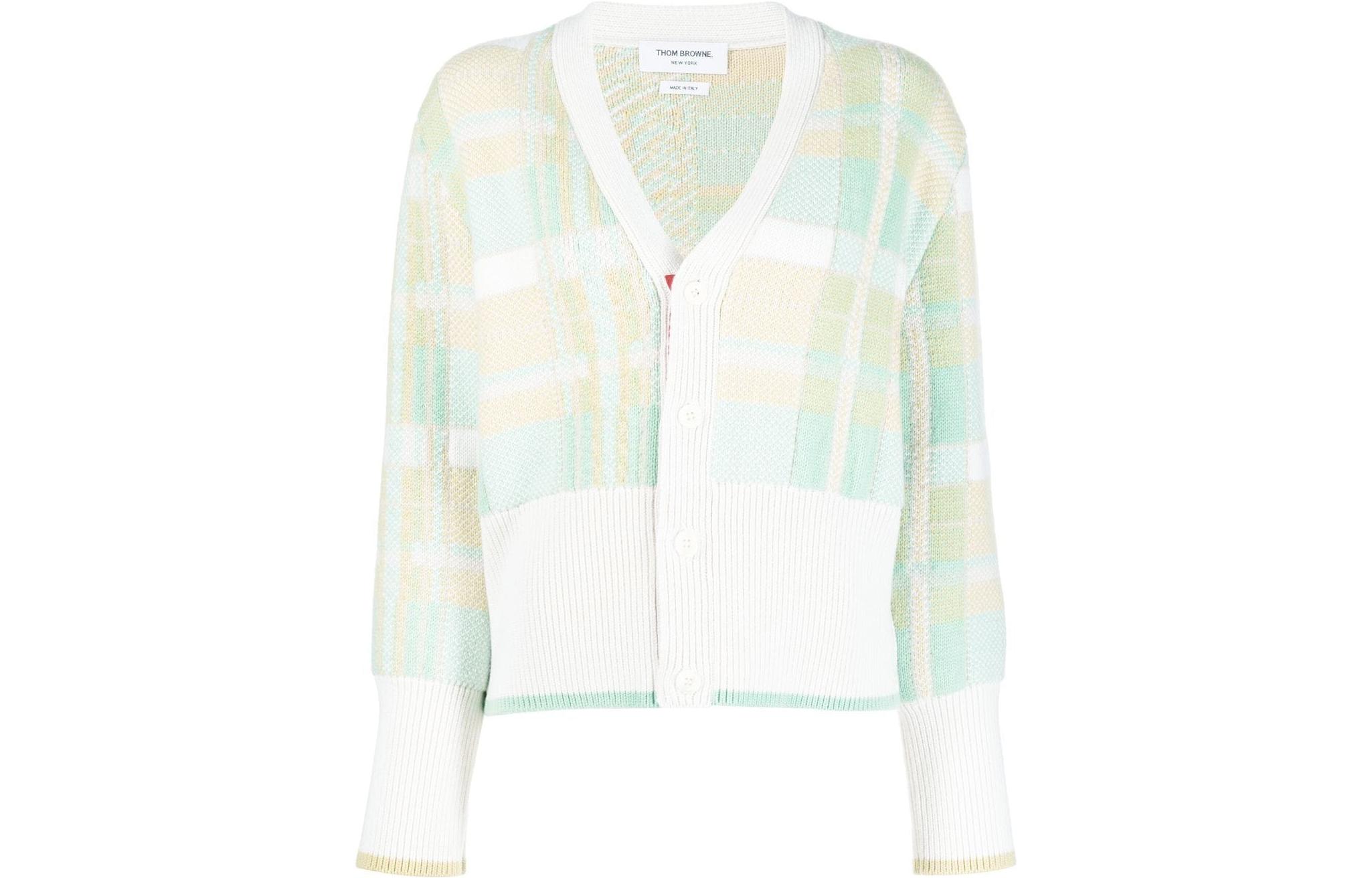 (Women) Thom Browne  Green Colorblock Plaid Knit Cashmere Cardigan Sweater. FKC500A-Y2001-330 圖 2
