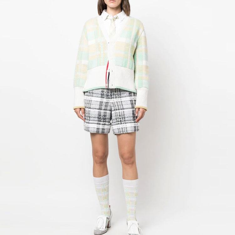(Women) Thom Browne  Green Colorblock Plaid Knit Cashmere Cardigan Sweater. FKC500A-Y2001-330 圖 3