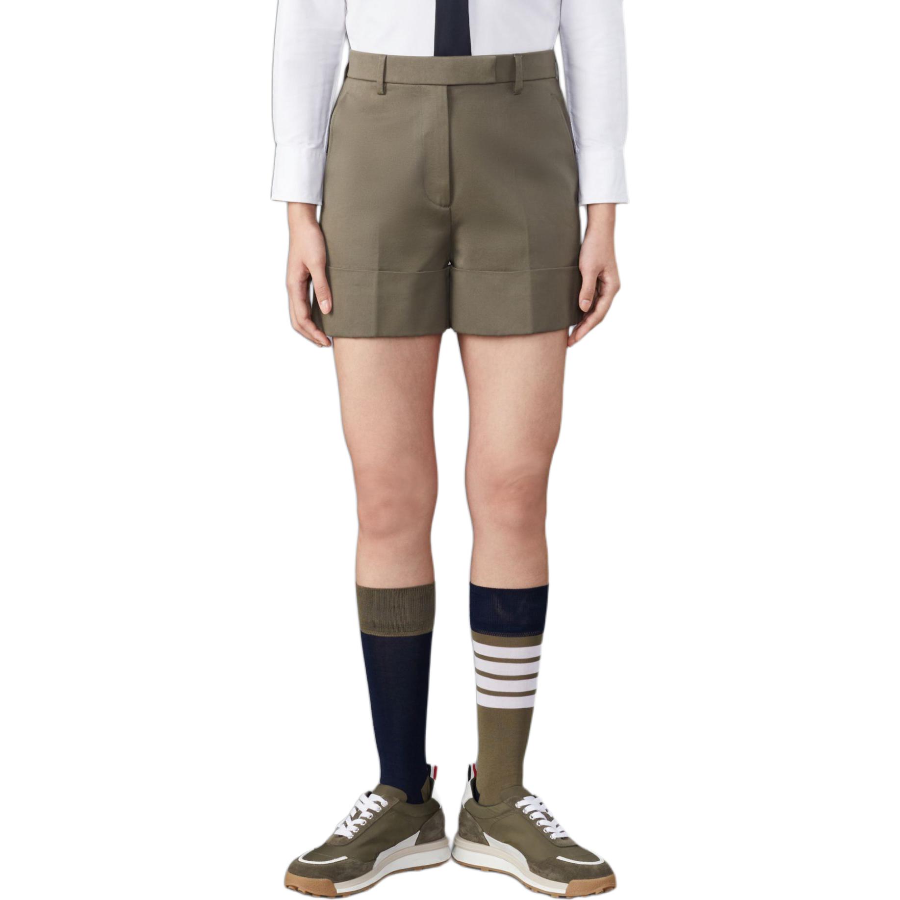 (Women) Thom Browne  Green Cotton Logo Label Zip Casual Shorts. FTC436U-F0576-320