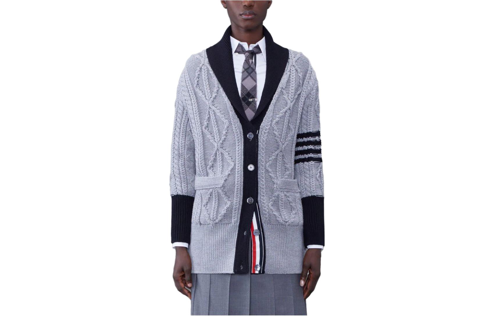 (Women) THOM BROWNE  Grey 4-Bar Shawl Collar Merino Cardigan Sweater. FKC544B-Y1024-055 圖 2