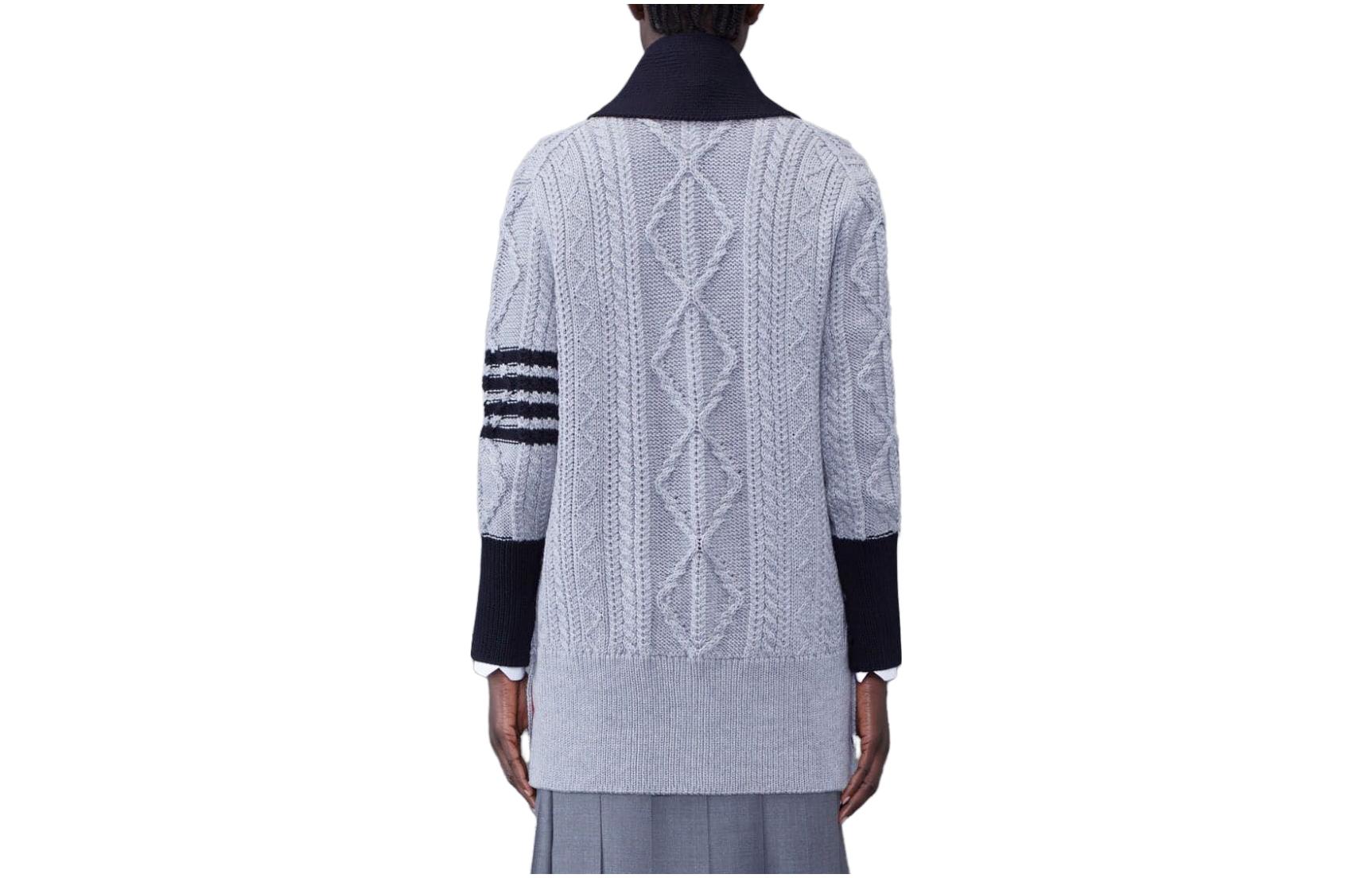 (Women) THOM BROWNE  Grey 4-Bar Shawl Collar Merino Cardigan Sweater. FKC544B-Y1024-055 圖 3