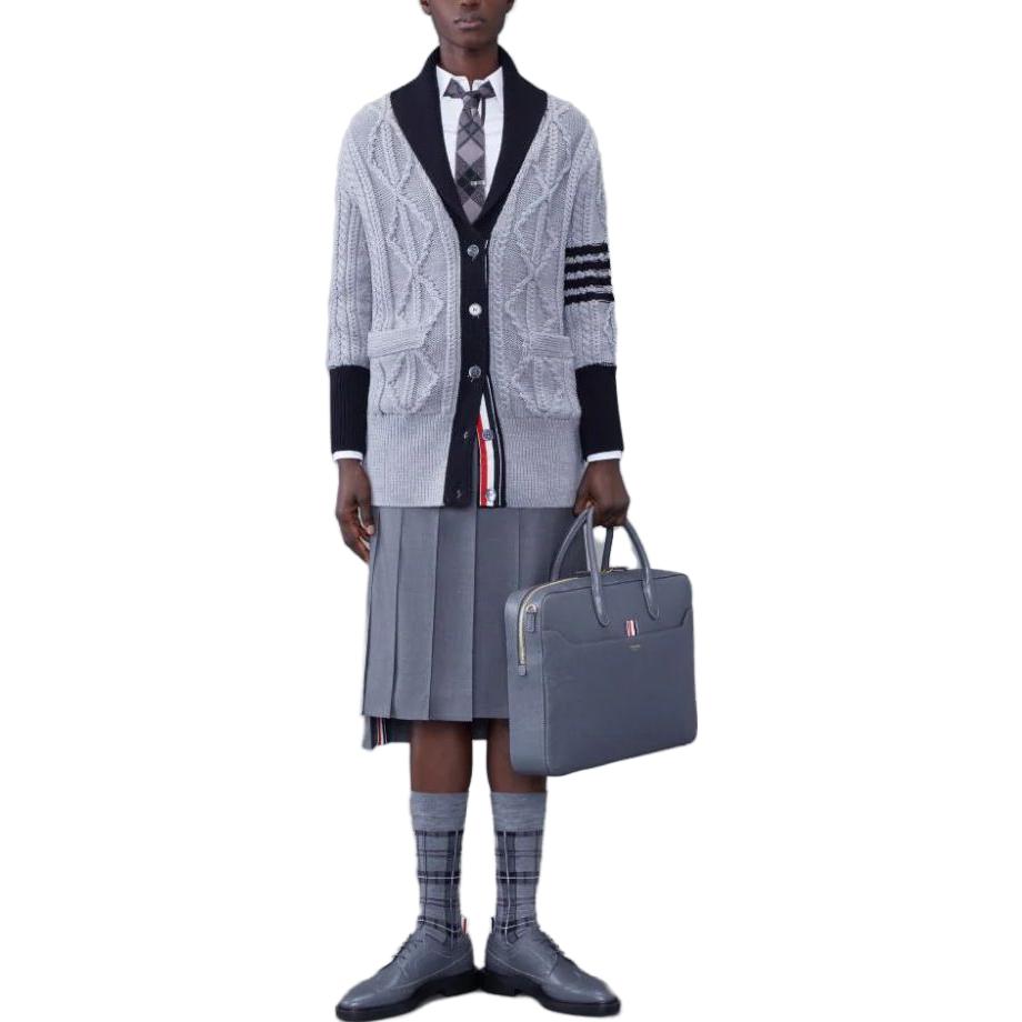 (Women) THOM BROWNE  Grey 4-Bar Shawl Collar Merino Cardigan Sweater. FKC544B-Y1024-055 圖 4