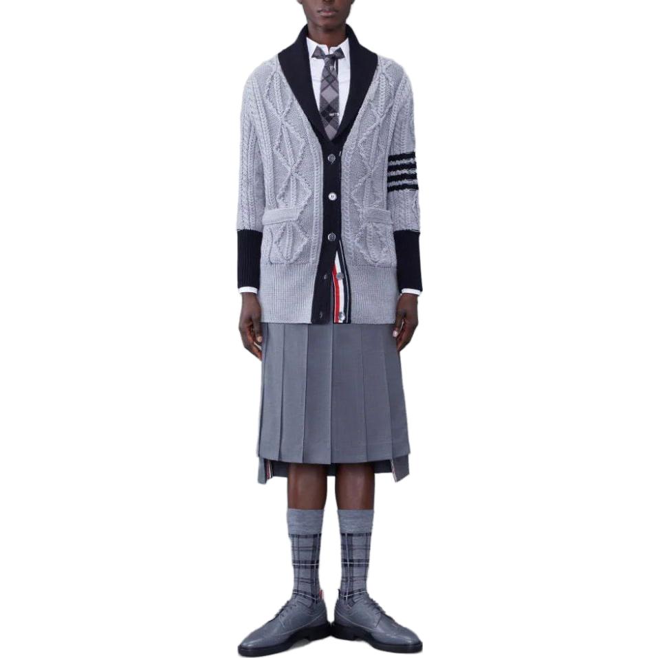 (Women) THOM BROWNE  Grey 4-Bar Shawl Collar Merino Cardigan Sweater. FKC544B-Y1024-055 圖 5