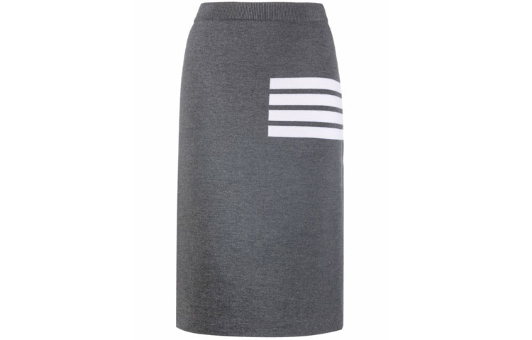 (Women) THOM BROWNE  Grey 4-Stripes Wool A-Line Skirt Casual Back-to-School Fashion FKK092A-Y1002-035