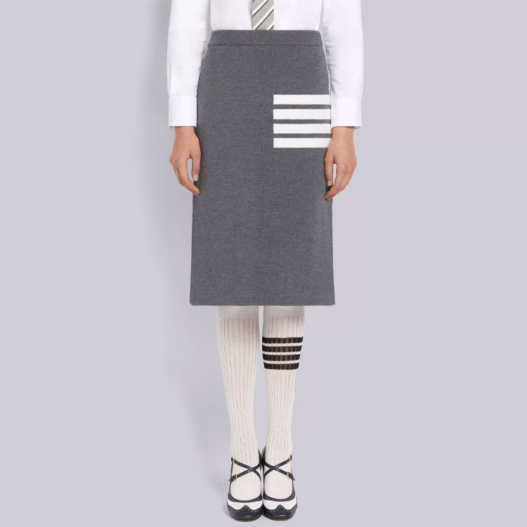 (Women) THOM BROWNE  Grey 4-Stripes Wool A-Line Skirt Casual Back-to-School Fashion FKK092A-Y1002-035 圖 4