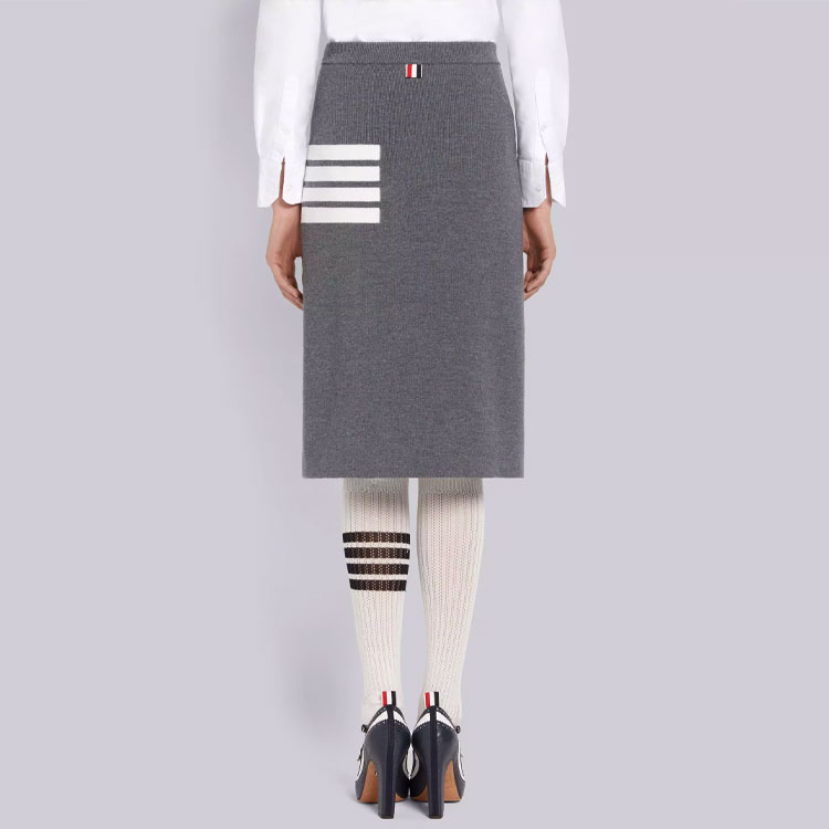 (Women) THOM BROWNE  Grey 4-Stripes Wool A-Line Skirt Casual Back-to-School Fashion FKK092A-Y1002-035 圖 5