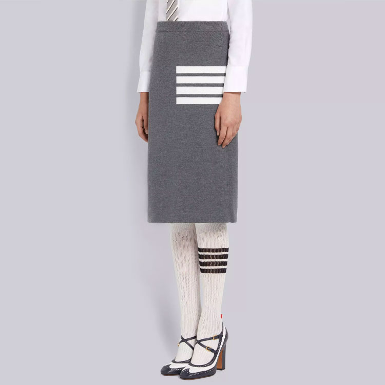 (Women) THOM BROWNE  Grey 4-Stripes Wool A-Line Skirt Casual Back-to-School Fashion FKK092A-Y1002-035 圖 6