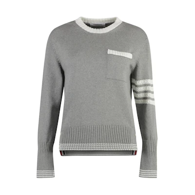 (Women) THOM BROWNE Grey Four-Bar Stripe Knit Sweater SS24 Classic Fit. FKA453AY3017-055