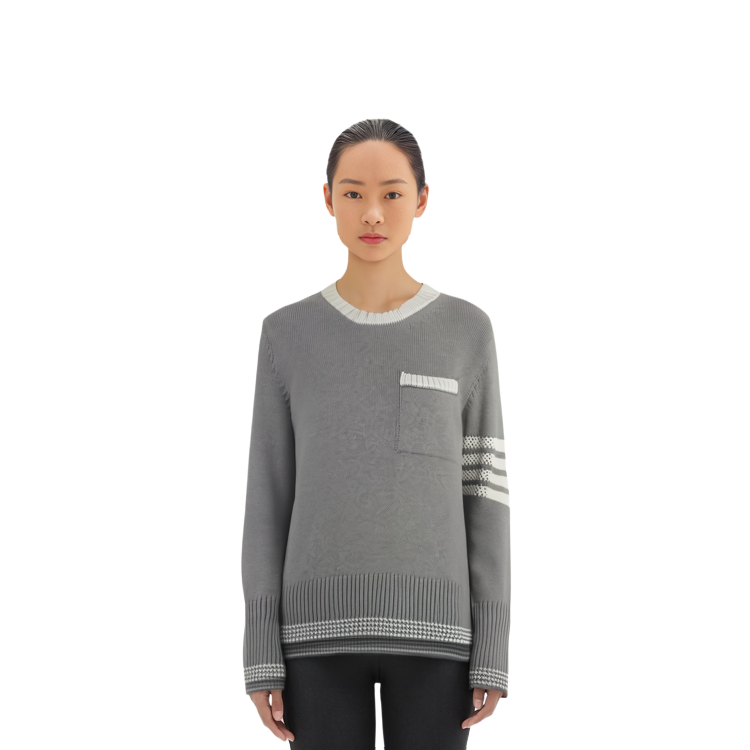 (Women) THOM BROWNE  Grey Four-Bar Stripe Knit Sweater SS24 Classic Fit. FKA453AY3017-055 圖 4