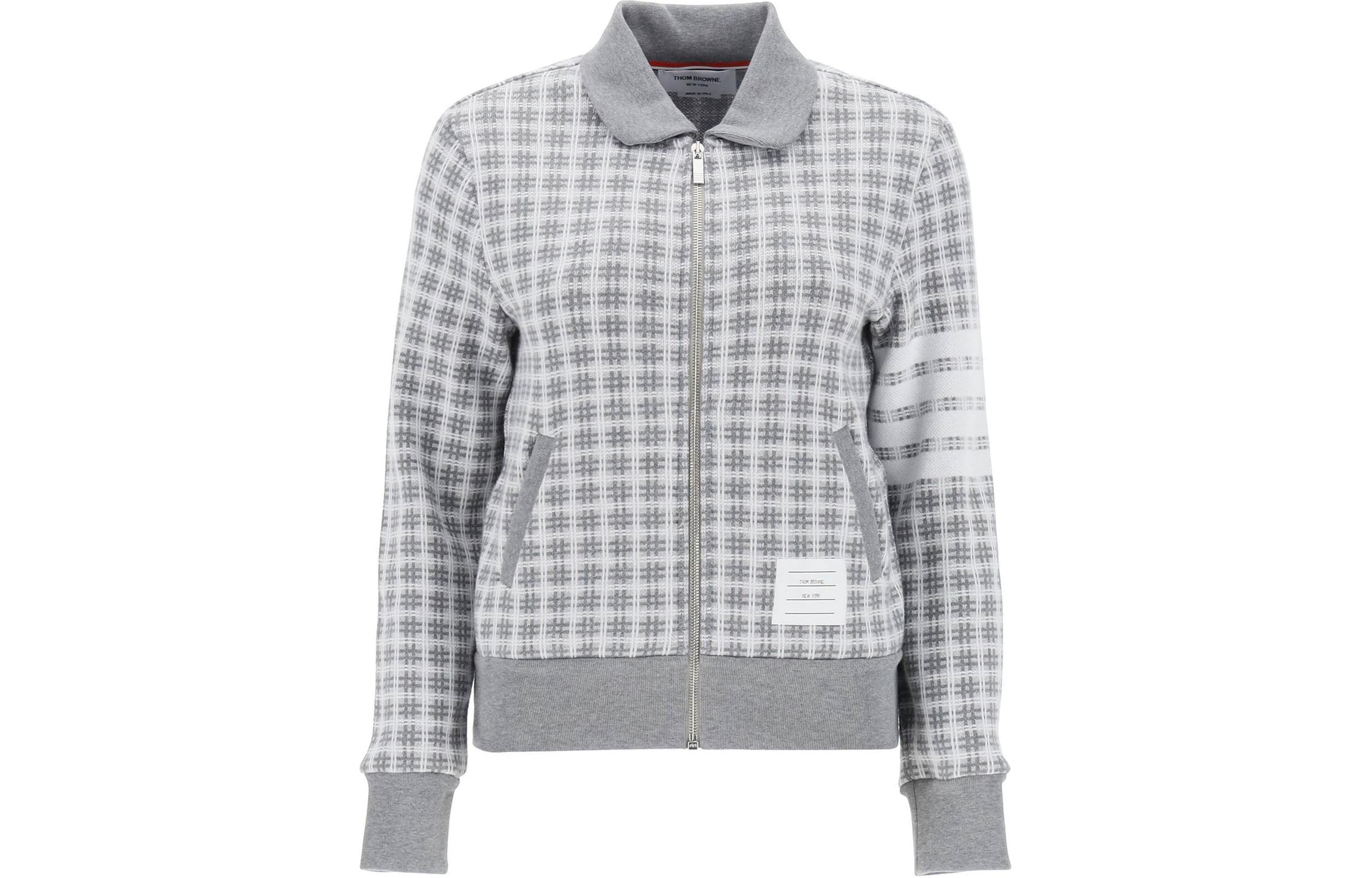 (Women) Thom Browne  Grey Full-Print Zip-Up Long-Sleeve Jacket. FJT307A-J0116-055