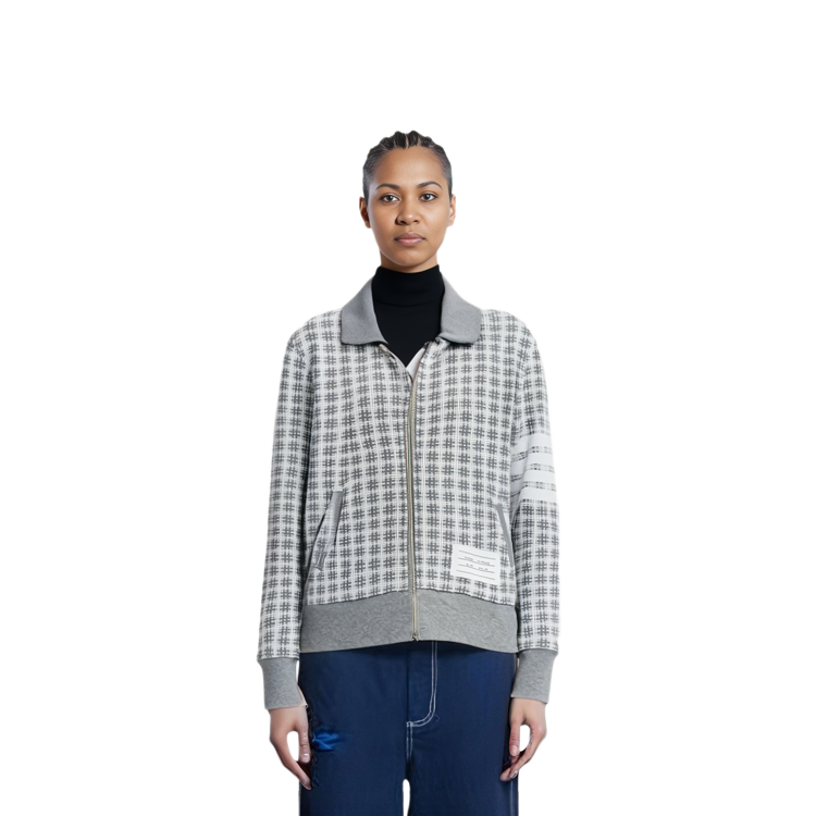Details for (Women) Thom Browne  Grey Full-Print Zip-Up Long-Sleeve Jacket. FJT307A-J0116-055