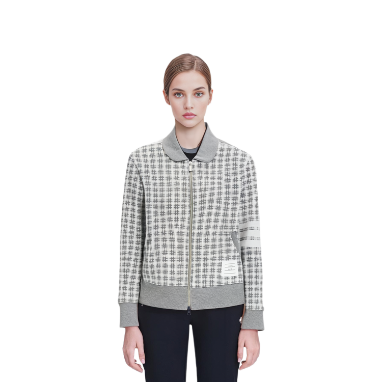 Sizing (Women) Thom Browne  Grey Full-Print Zip-Up Long-Sleeve Jacket. FJT307A-J0116-055