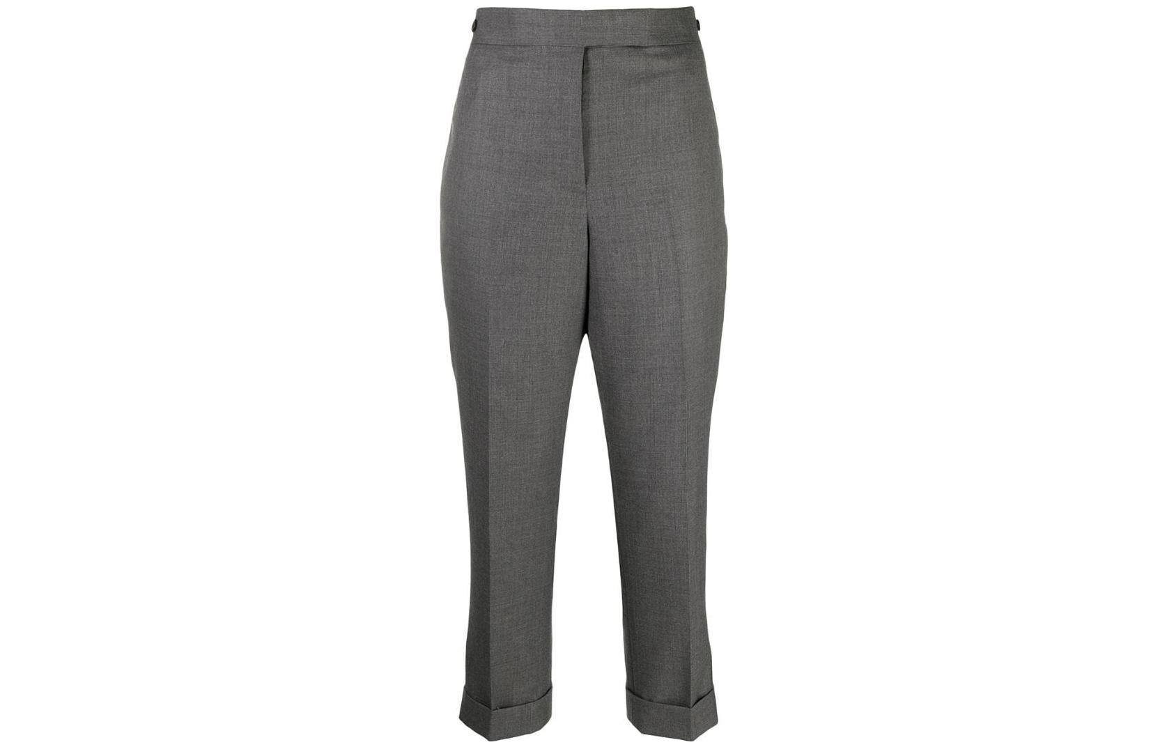 (Women) Thom Browne  Grey Mid-Rise Straight-Leg Casual Pants. FTC392A-00626-035