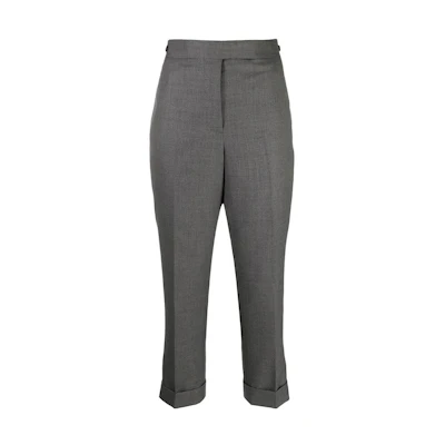 (Women) Thom Browne Grey Mid-Rise Straight-Leg Casual Pants. FTC392A-00626-035