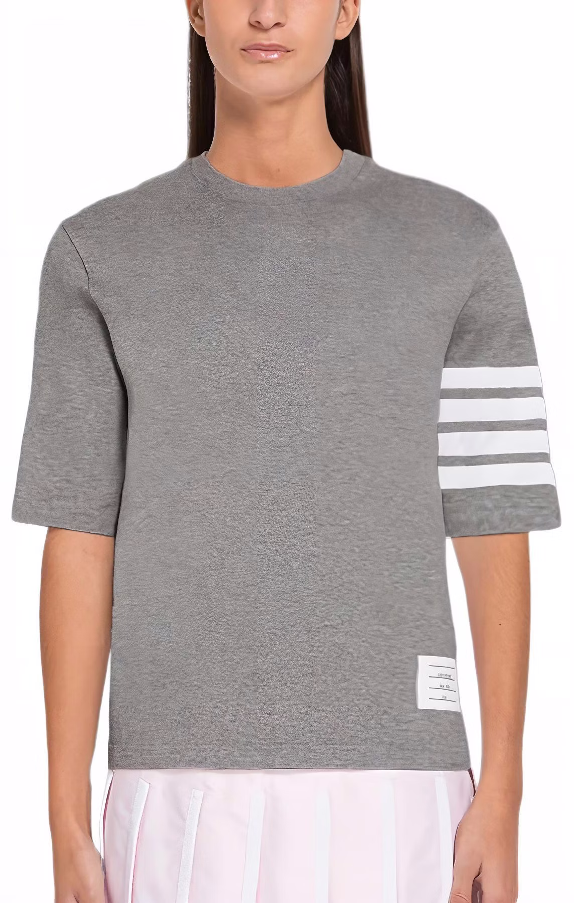 women-thom-browne-grey-ss-24-four-stripe-relaxed-short-sleeve-t-shirt-fjs-102-g-07862-055