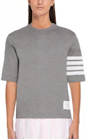 (Women) THOM BROWNE Grey SS24 Four-Stripe Relaxed Short Sleeve T-Shirt. FJS102G-07862 055 (Women) THOM BROWNE Grey SS24 Four-Stripe Relaxed Short Sleeve T-Shirt. FJS102G-07862 055