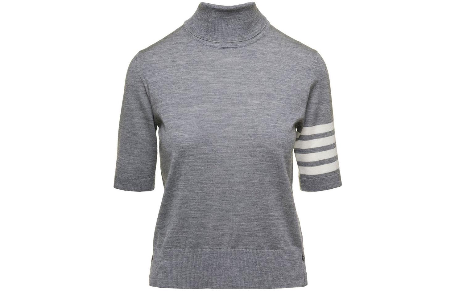 (Women) Thom Browne  Grey Stripe Print High-Neck Short-Sleeve Crop Top. FKA434AY1014055