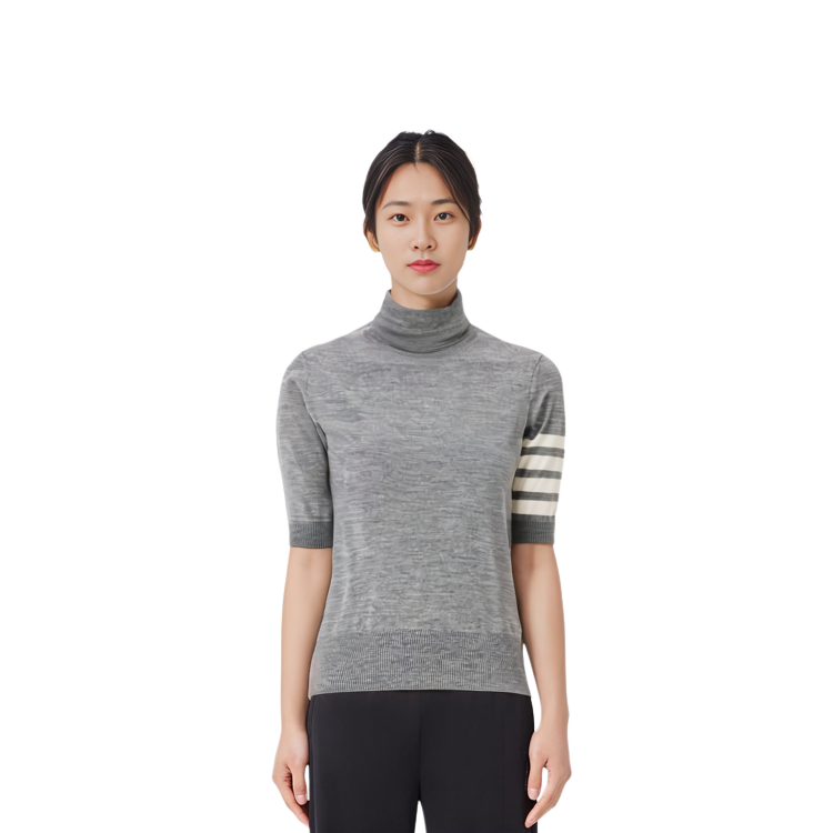 (Women) Thom Browne  Grey Stripe Print High-Neck Short-Sleeve Crop Top. FKA434AY1014055 圖 4