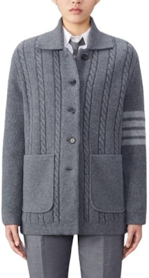 (W) Thom Browne Kelabu Jalur Kolar Baju Butang Lengan Panjang Knit Sweater FKJ097A-Y1019-035 Buy (W) Thom Browne Kelabu Jalur Kolar Baju Butang Lengan Panjang Knit Sweater FKJ097A-Y1019-035