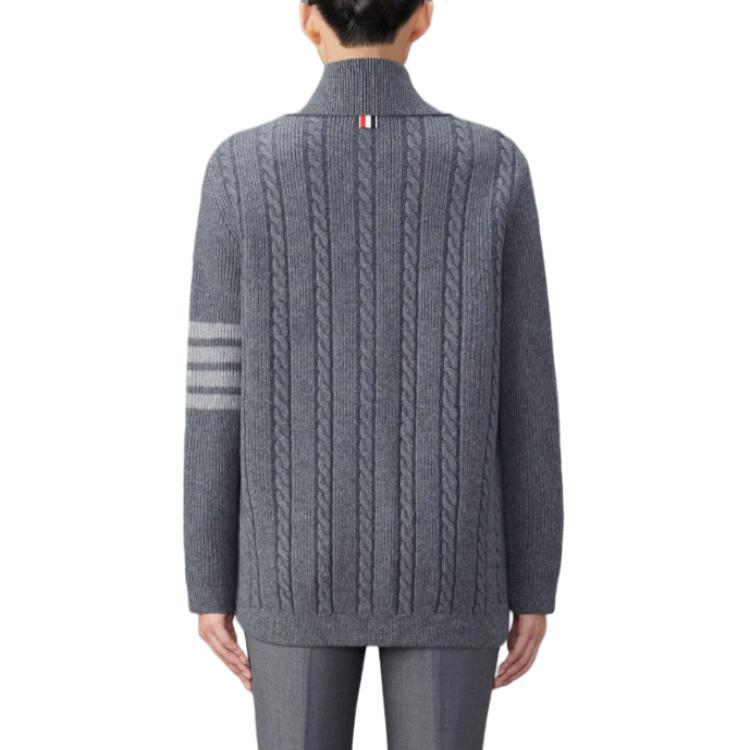Lookbook (W) Thom Browne Kelabu Jalur Kolar Baju Butang Lengan Panjang Knit Sweater FKJ097A-Y1019-035
