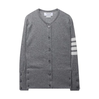 (Women) Thom Browne Grey Striped Crewneck Single-Breasted Knit Cardigan. FKC002A-00011-055