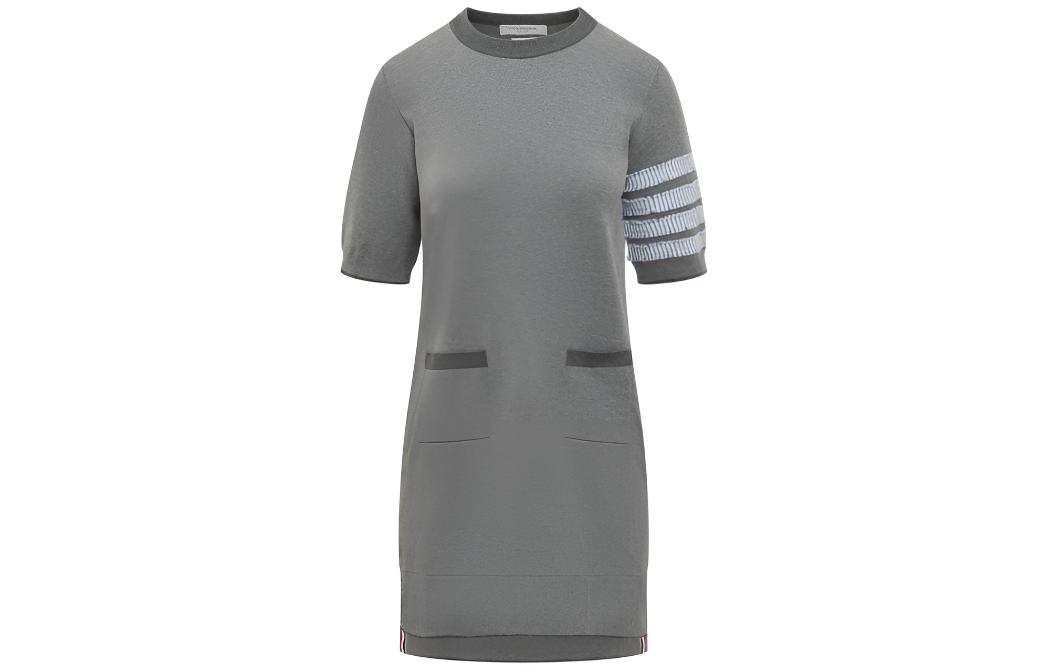(Women) Thom Browne  Grey Striped Short-Sleeve Pullover Dress FKD166A-Y3005-055