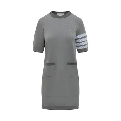 (Women) Thom Browne Grey Striped Short-Sleeve Pullover Dress FKD166A-Y3005-055