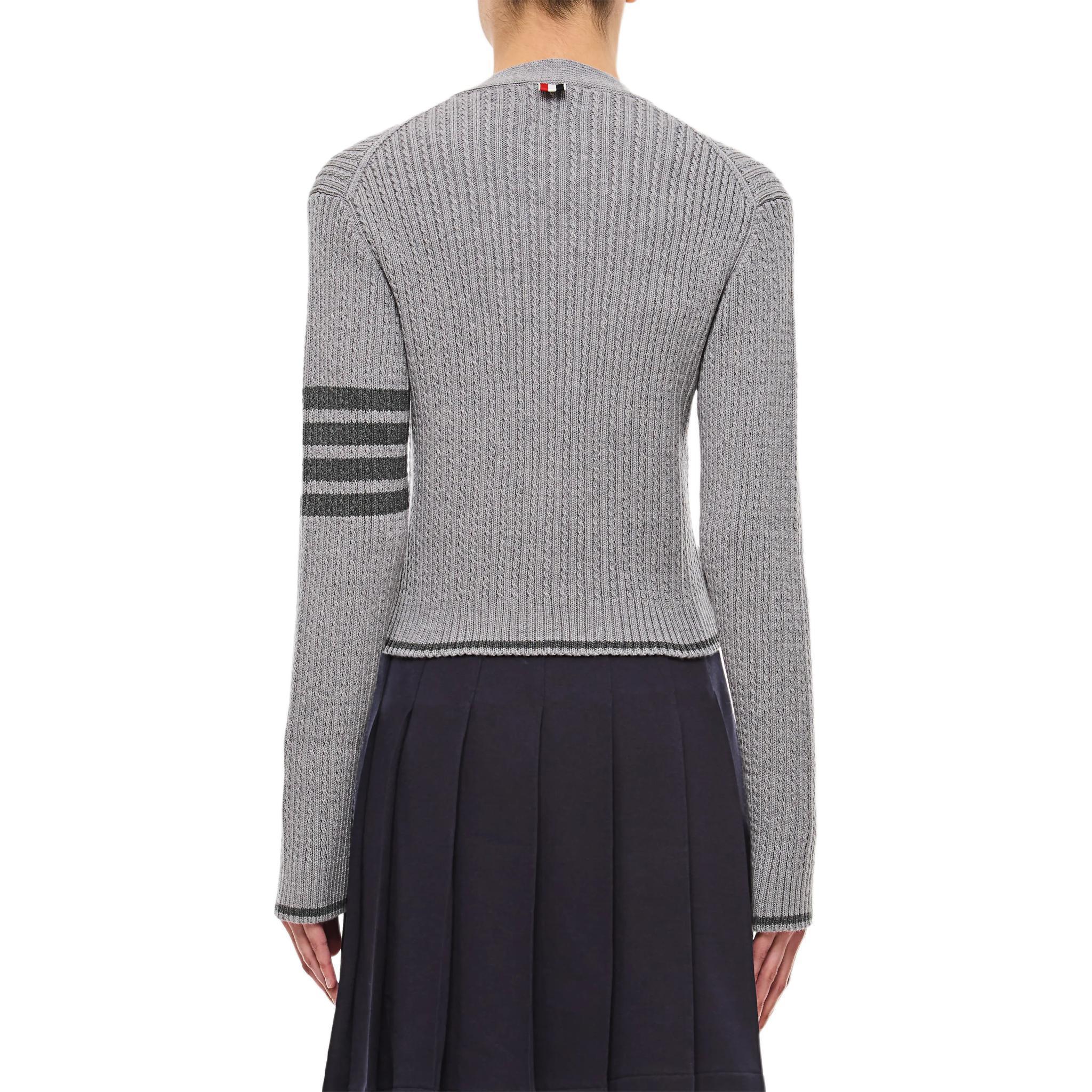 (Women) Thom Browne  Grey Striped V-Neck Slim Fit Button Cardigan Sweater. FKC588A-Y1024-055 圖 3