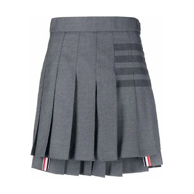 (Women) Thom Browne High-Waist Pleated Mini Skirt Gray 4-Bar Summer Casual. FGC402A-04346-035