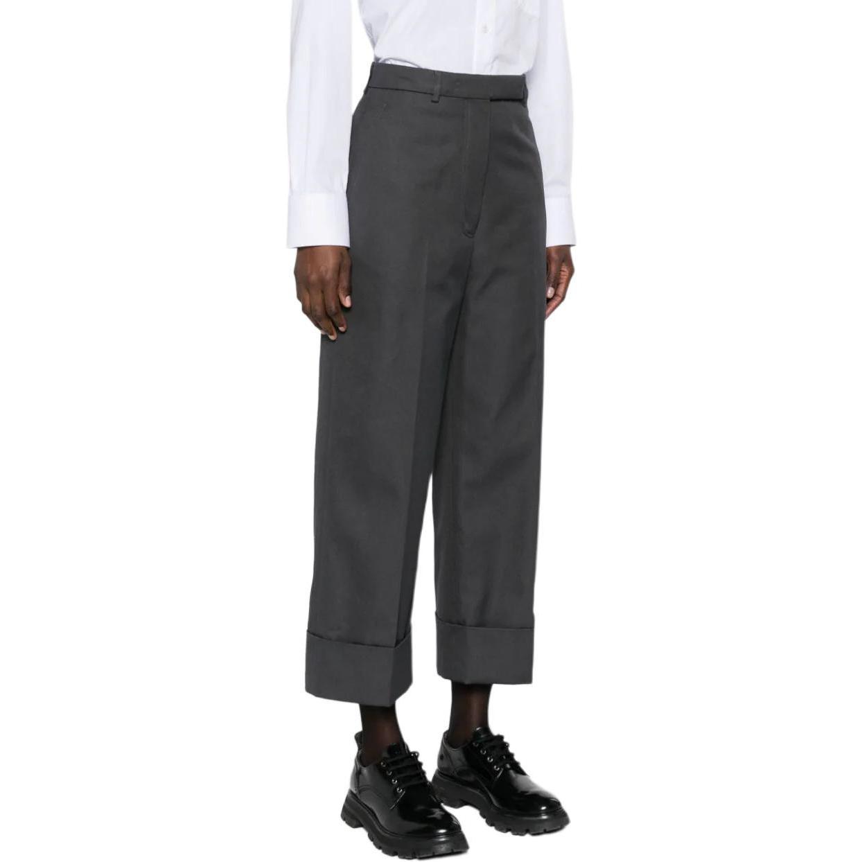 Shop (W) Thom Browne 高腰直筒休閒長褲 深灰色 FTC444U-F0345-025