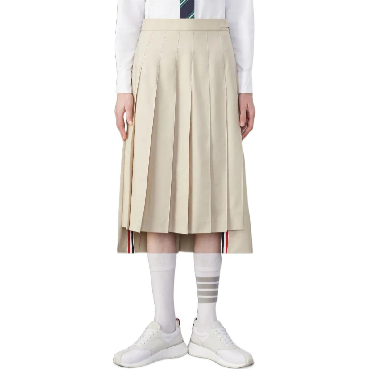 (Women) Thom Browne  Khaki Pleated Academy Style Midi Skirt with Zipper Closure. FGC400U-04502-250 圖 2