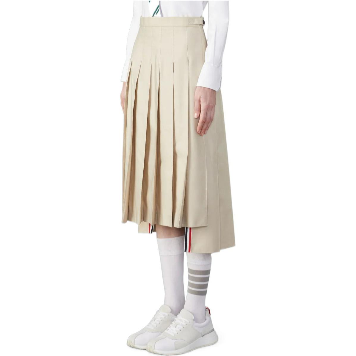 (Women) Thom Browne  Khaki Pleated Academy Style Midi Skirt with Zipper Closure. FGC400U-04502-250 圖 4