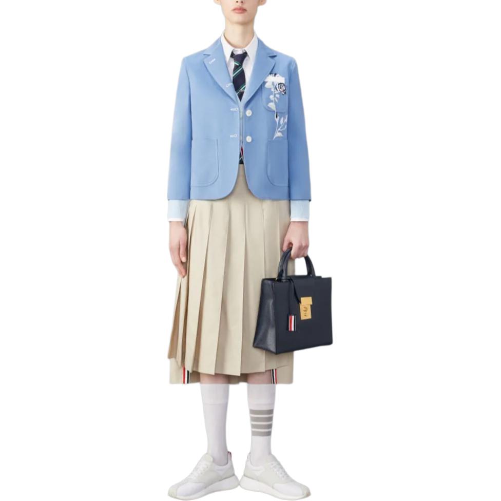 (Women) Thom Browne  Khaki Pleated Academy Style Midi Skirt with Zipper Closure. FGC400U-04502-250 圖 5