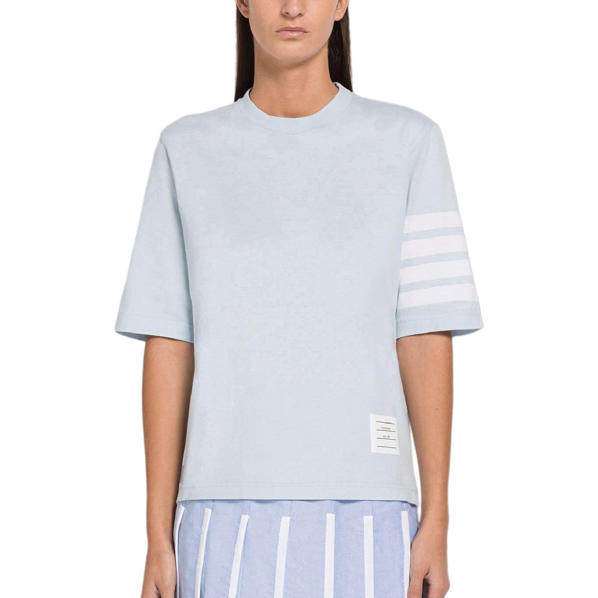 (Women) Thom Browne  Light Blue 4-Bar Knit Short Sleeve T-Shirt. FJS102G-07862-480