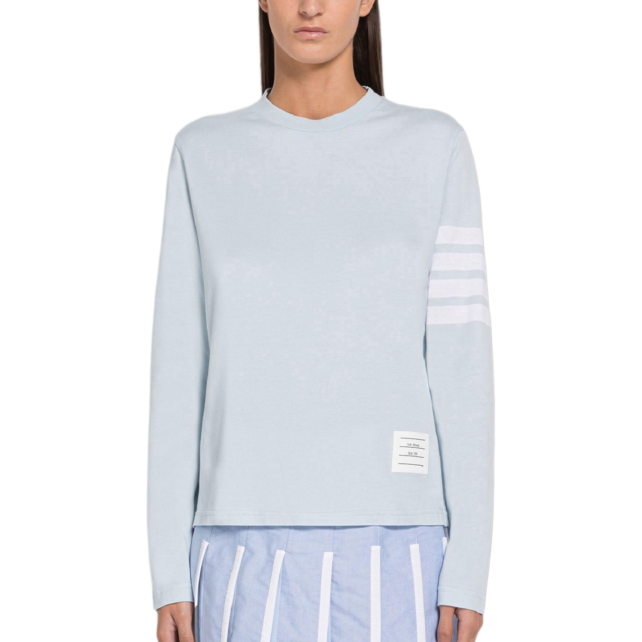(Women) Thom Browne  Light Blue 4-Bar Stripe Cotton Pullover Long Sleeve T-Shirt FJS103G-07862-480